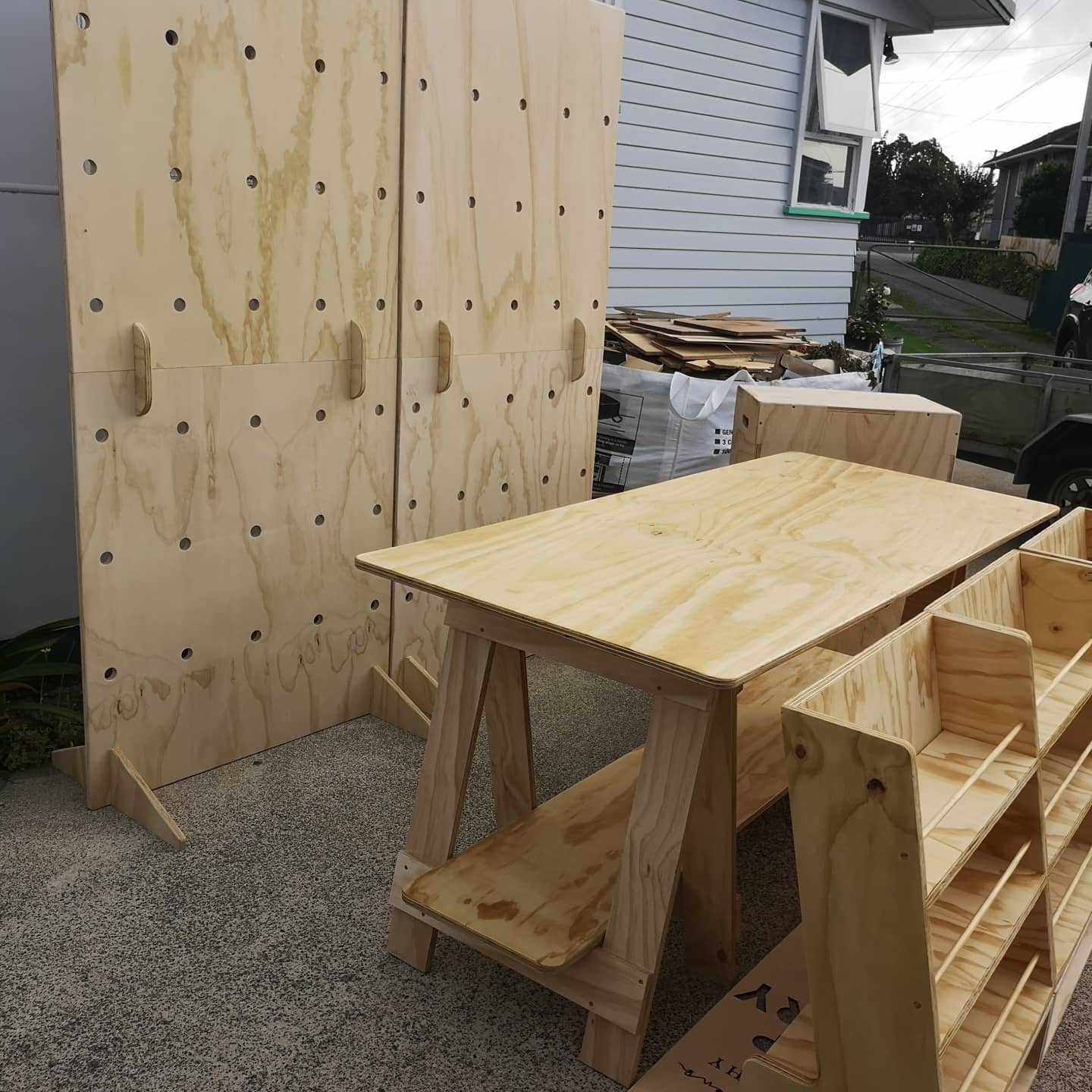 Pegboard Display & Apple Boxes